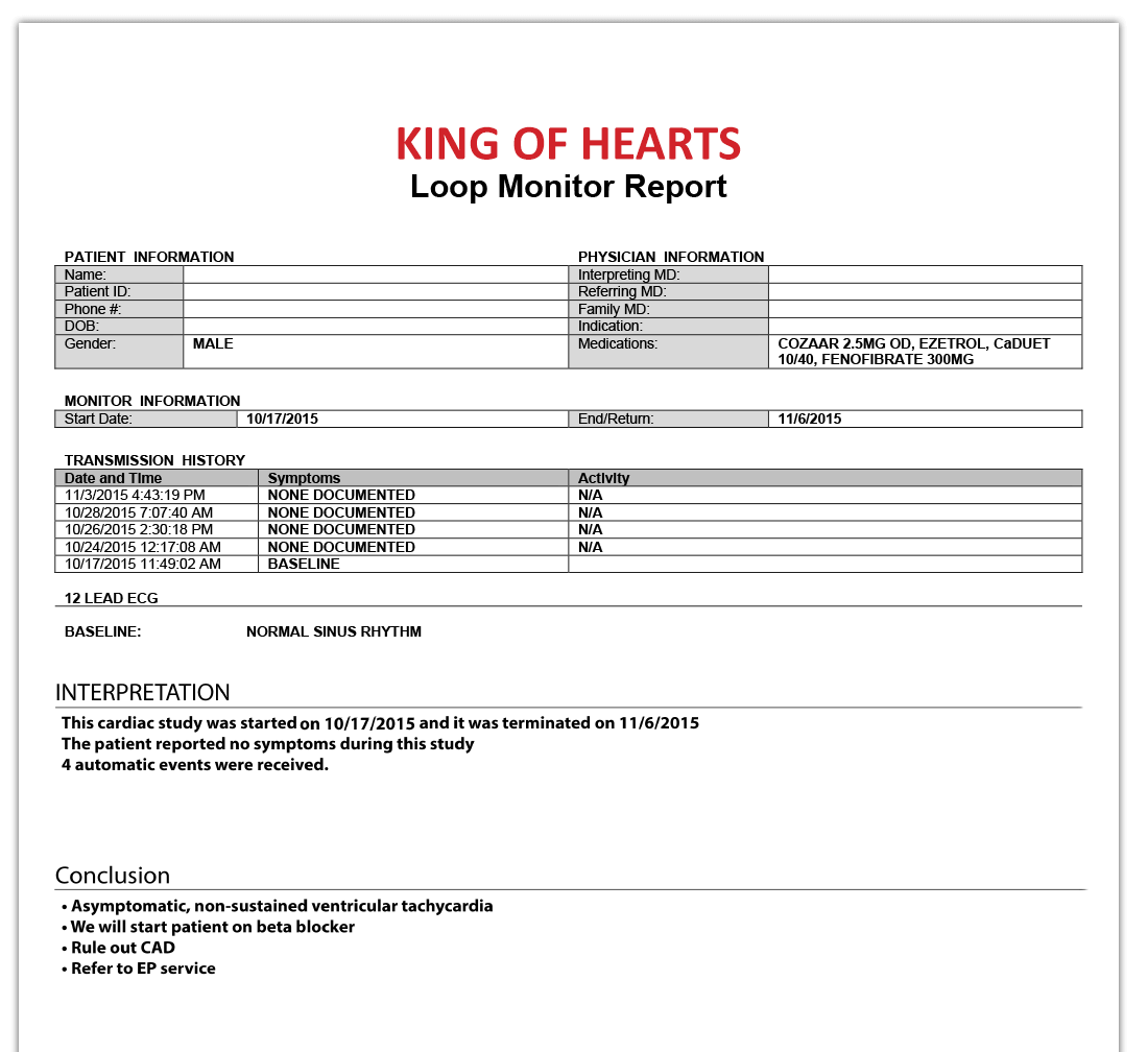 Cardiophone Loop Monitor Sample Report